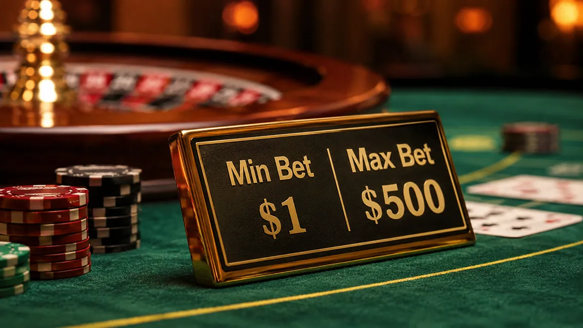 Табличка с лимитами ставок (Min/Max Bet) на игровом столе Табличка с лимитом максимальной ставки на игровом столе